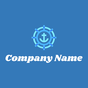 Ship wheel logo on a Curious Blue background - Abstrato