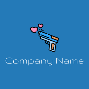 Gun with hearts logo on a blue background - Encontros & Relacionamentos