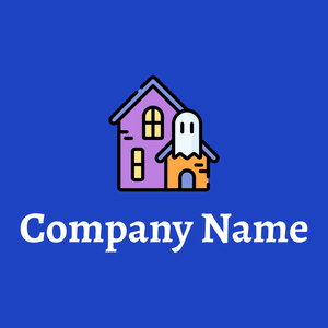 Haunted house logo on a Persian Blue background - Arquitectura