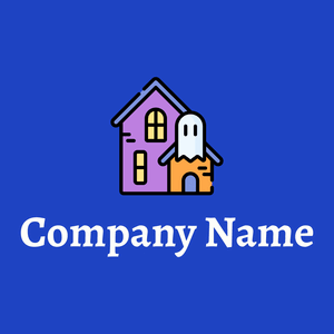 Haunted house logo on a Persian Blue background - Architettura