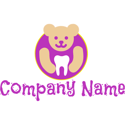 Logotipo de oso de peluche y diente blanco - Niños & Guardería Logotipo
