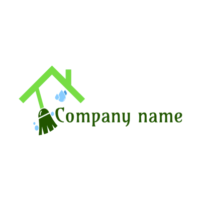 Logotipo de casa verde y escoba - Limpieza & Mantenimiento Logotipo