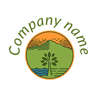 Logotipo de montaña, árbol y agua - Viajes & Hoteles Logotipo
