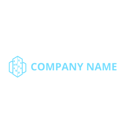 Logo with a pale blue building - Arquitectura