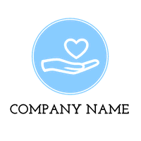 Blue logo with a hand carrying a heart - Comunidad & Sin fines de lucro