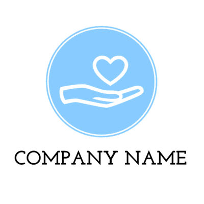 Logo azul con una mano que lleva un corazón - Medical & Farmacia Logotipo