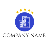 Logotipo de edificio azul con estrellas - Viajes & Hoteles Logotipo