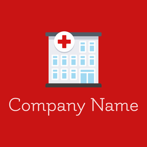 Hospital logo on a Fire Engine Red background - Arquitetura