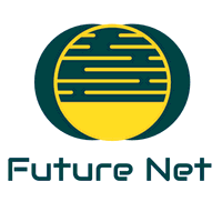 Gelbes und grünes rundes Internet Planet Logo - Rechner Logo