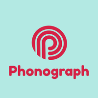 Pink/rotes Phonographen-Logo mit Buchstaben P - Rechner Logo