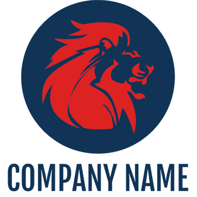Logo león rojo y azul - Deportes Logotipo