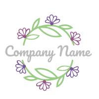Logo umgeben von rosa und lila Blüten - Blumen