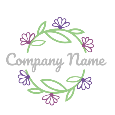 Logo umgeben von rosa und lila Blüten - Hochzeitsservice