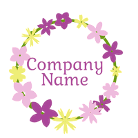 Business-Logo umgeben von rosa und gelben Blüten - Hochzeitsservice