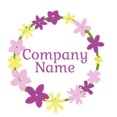 Business-Logo umgeben von rosa und gelben Blüten - Blumen