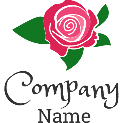 Logo rosa roja y hoja verde - Floral Logotipo