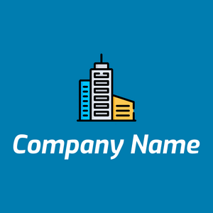 Skyscraper logo on a Cerulean background - Arquitectura