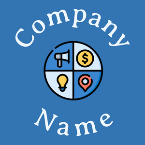 Marketing mix logo on a Lochmara background - Negócios & Consultoria