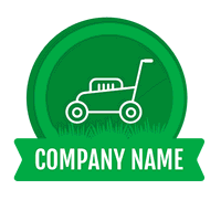 Rasenmäher-Logo auf grünem Hintergrund - Landschaftsgestaltung