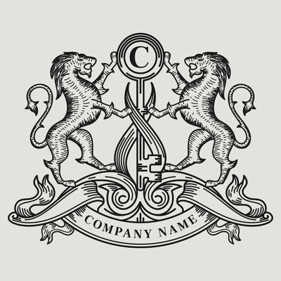 lions and key coat of arms logo - Tiere & Haustiere