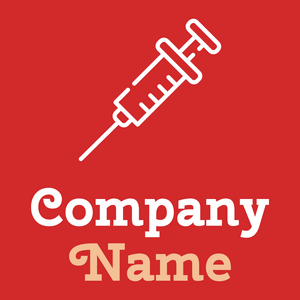 Needle logo on a Persian Red background - Hospital & Farmácia
