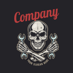 skull head with wrench in hands logo - Construcción & Herramientas