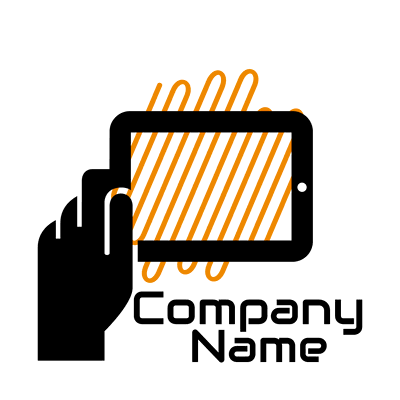 Logo con una mano sosteniendo un teléfono - Computadora Logotipo