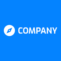 White compass logo on a blue background - Negócios & Consultoria