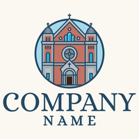 Logo of a church building in a circle - Religion