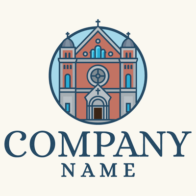 Logo of a church building in a circle - Communauté & Non-profit