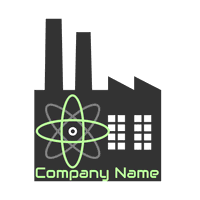 Logotipo de fábrica y átomo negro y verde - Industrial Logotipo