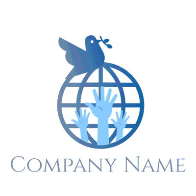 Blaues Logo mit Händen und Vogel - Religion