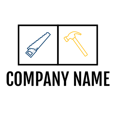Logo of a saw and a hammer in a rectangle - Industrieel