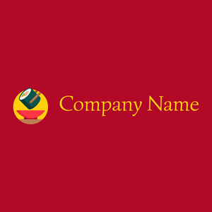 Sushi roll logo on a Venetian Red background - Essen & Trinken