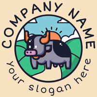 Logotipo de vaca morada en un campo - Agricultura