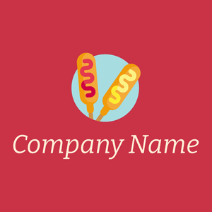 Corn dog logo on a Brick Red background - Essen & Trinken