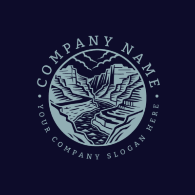 mountain canyon with river hipster logo - Milieu & Ecologie