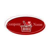 Logotipo de cesta con flores en un círculo rojo - Venta al detalle Logotipo