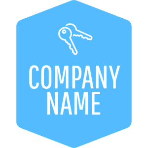 Blue badge logo with keys - Bienes raices & Hipoteca