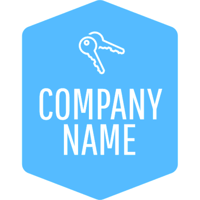 Logotipo insignia azul con llaves - Bienes raices & Hipoteca Logotipo