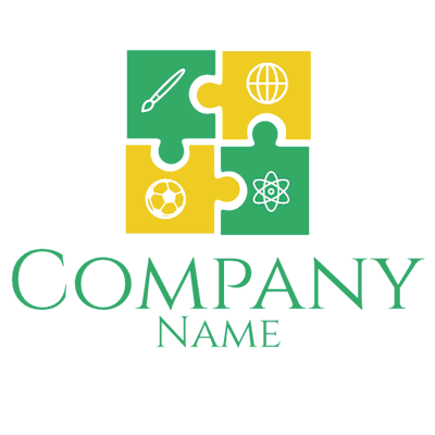 Gelbes und grünes Puzzle-Logo - Bildung