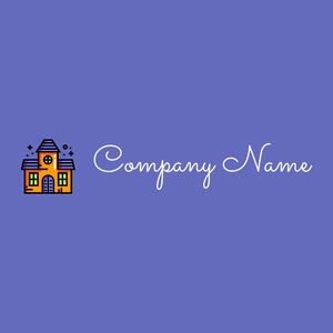 Haunted house logo on a Chetwode Blue background - Domaine de l'architechture