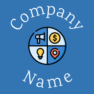 Marketing mix logo on a Lochmara background - Negócios & Consultoria