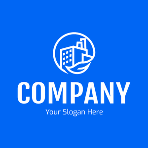 Green factory logo on blue background - Industrial