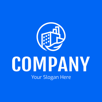Green factory logo on blue background - Negócios & Consultoria