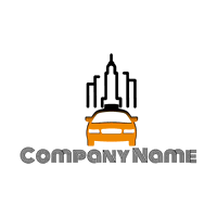 Logotipo de coche naranja con edificios - Automobiles & Vehículos Logotipo