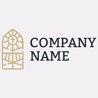Gold logo on white church stained glass window - Comunidad & Sin fines de lucro