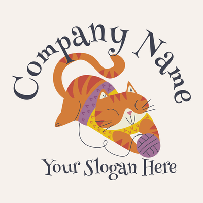 orange cat playing with wool ball logo - Animales & Animales de compañía