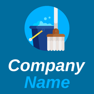 Mop logo on a Cerulean background - Limpieza & Mantenimiento