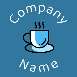 Coffee cup logo on a Lochmara background - Essen & Trinken
